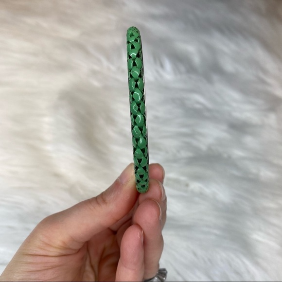Vintage Green & Silver Metal Woven Design Bangle Bracelet One Size Fits Many - Picture 2 of 8